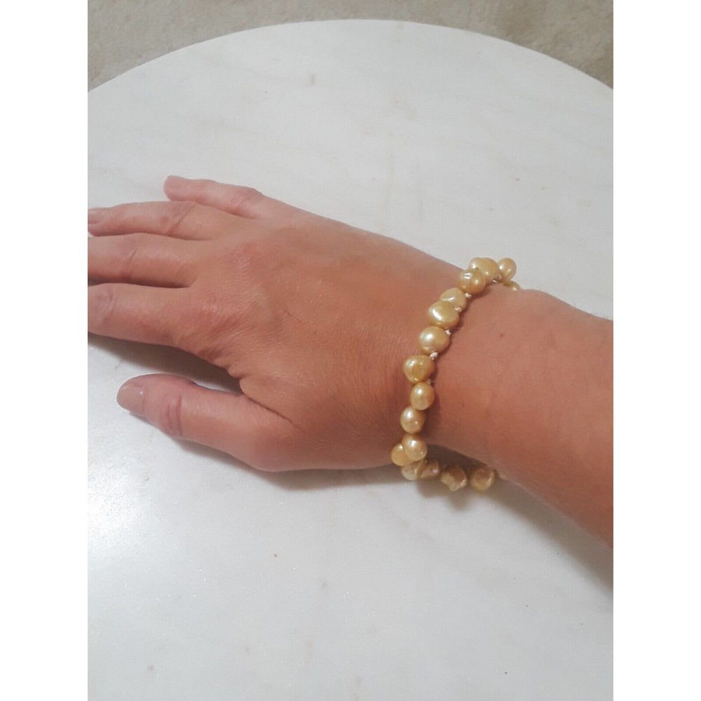 Womens A Grade Yellow Freshwater Pearl Bracelet w Sterling Silver Coated Wire